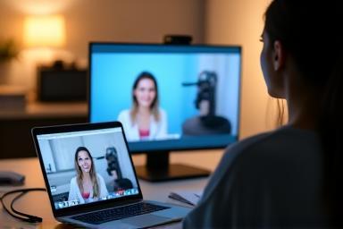 Session de coaching en visioconférence, professionnel et élève connectés